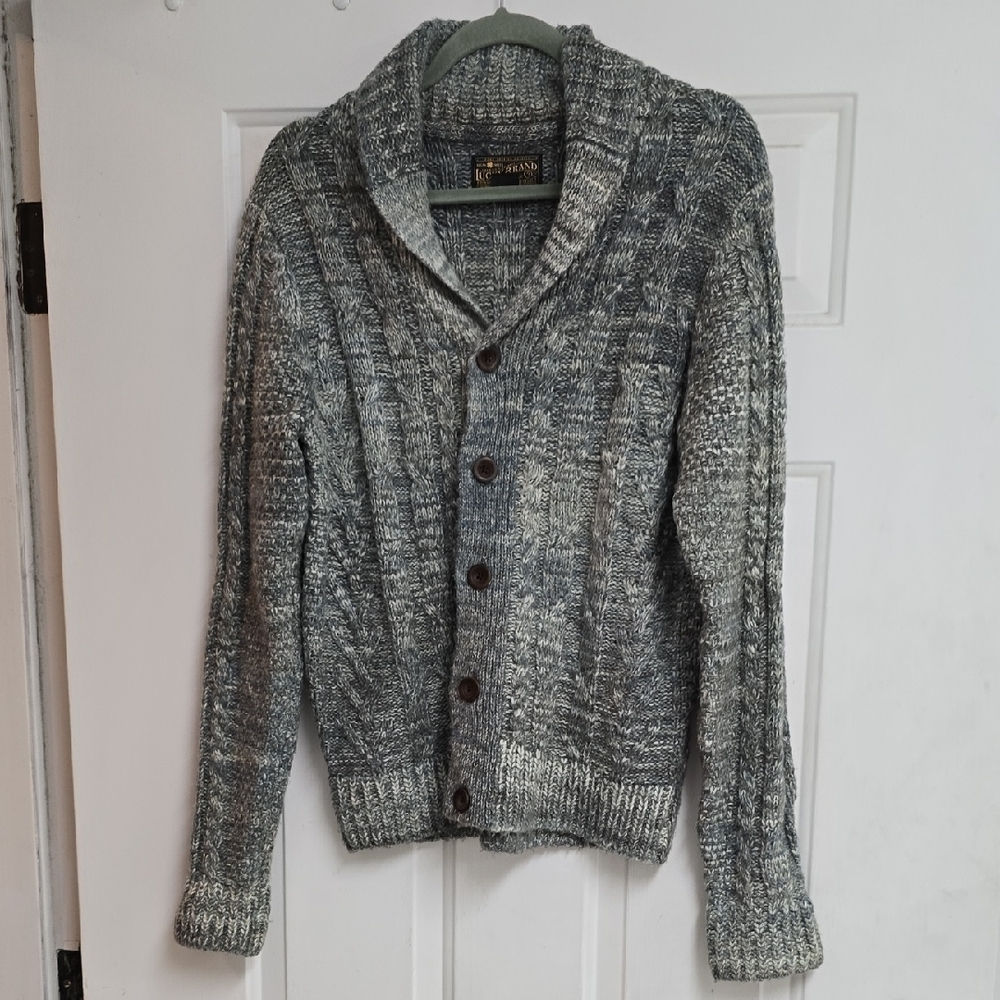 Lucky Brand Men's Textured Gray Collar Cardigan